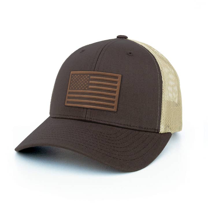 Byward Outfitters - Wholesale Trucker Hat - Unisex - American Flag Leather Patch Hat7