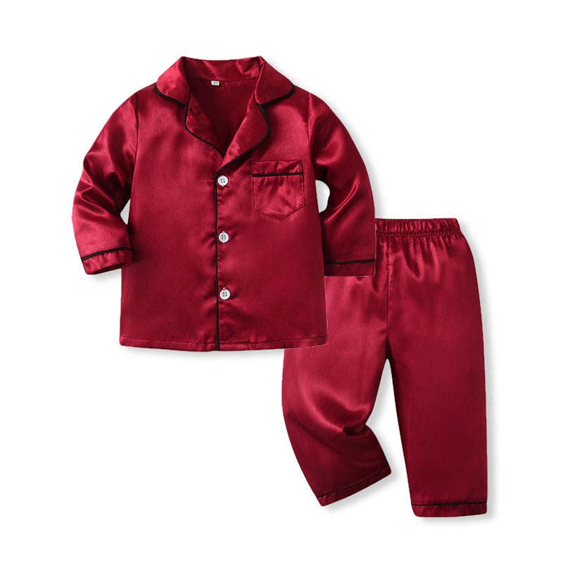 SALINA TRADING INC - Wholesale Sleepwear Set - Kids - Kids Toddler Boys Solid Color Satin Long Sleeve Pajamas Set5
