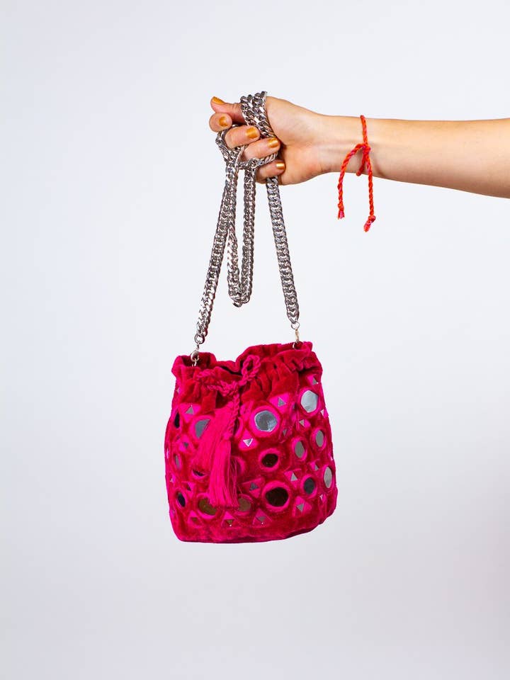 Potli Mirrors Mini Bag - Hot Pink for wholesale by Naylila