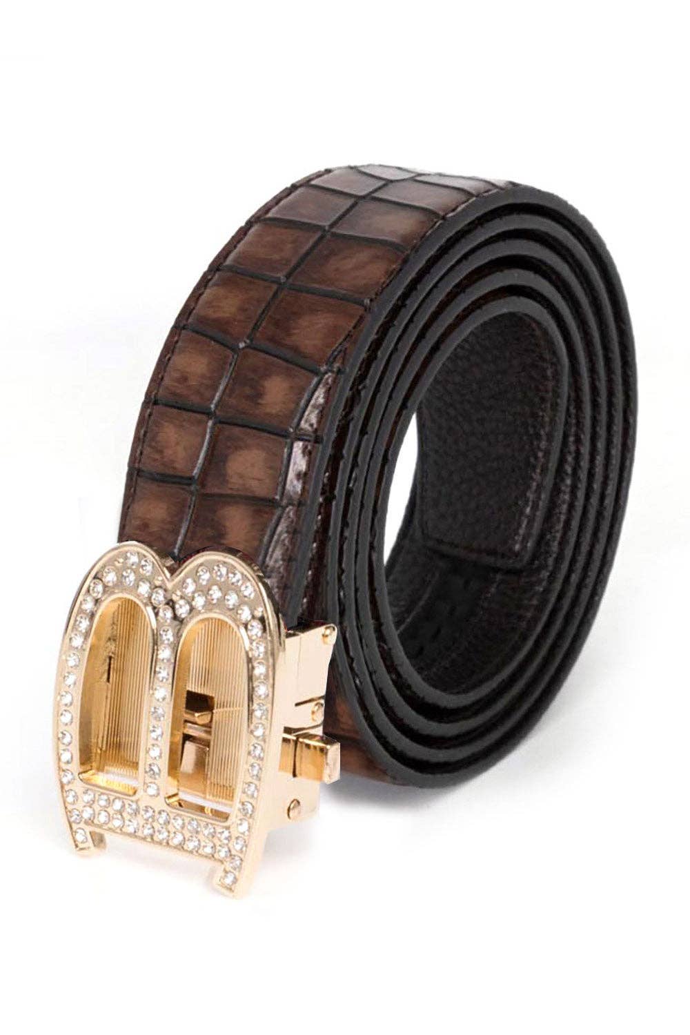 BARABAS – wholesale Belt – Men's – Men's Rhinestone B Letter Buckle Leather Belt BK81010