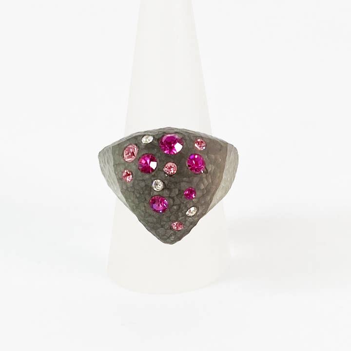 Gold & Honey - Wholesale Cocktail/Statement Ring - Colorful Swarovski Crystals Triangle Shield Ring in Black