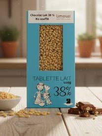 Milk chocolate bar 38% puffed rice 100g for wholesale by Limouzi Saveurs