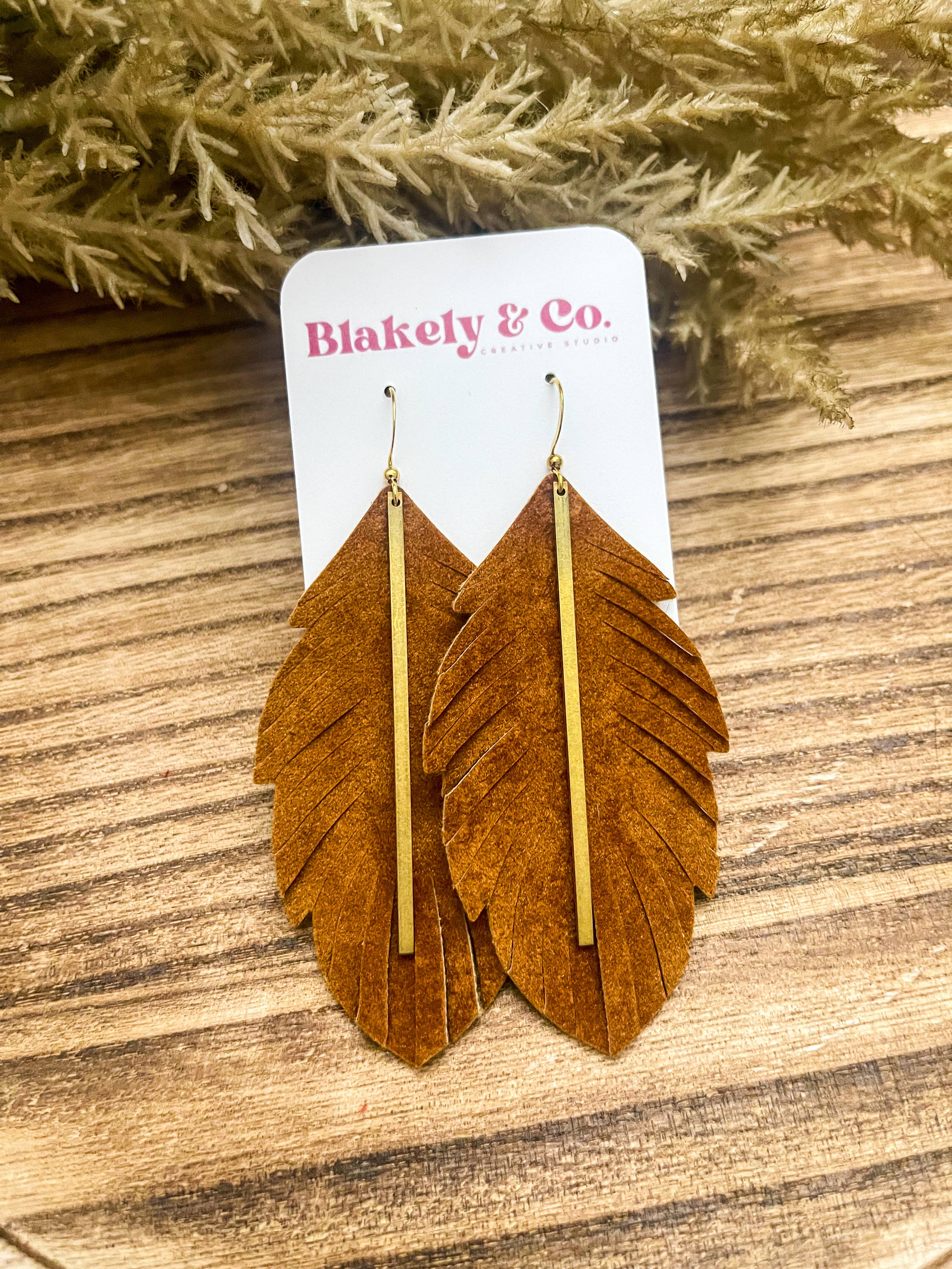 Blakely and Co. - Wholesale Dangle Earrings - Cognac Velvet Fringe Faux Leather Earrings