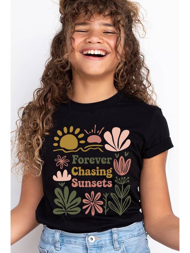 Pink Irene Wholesale - Wholesale Shirt - Women's - Forever Chasing Sunsets Kids Graphic Tee3