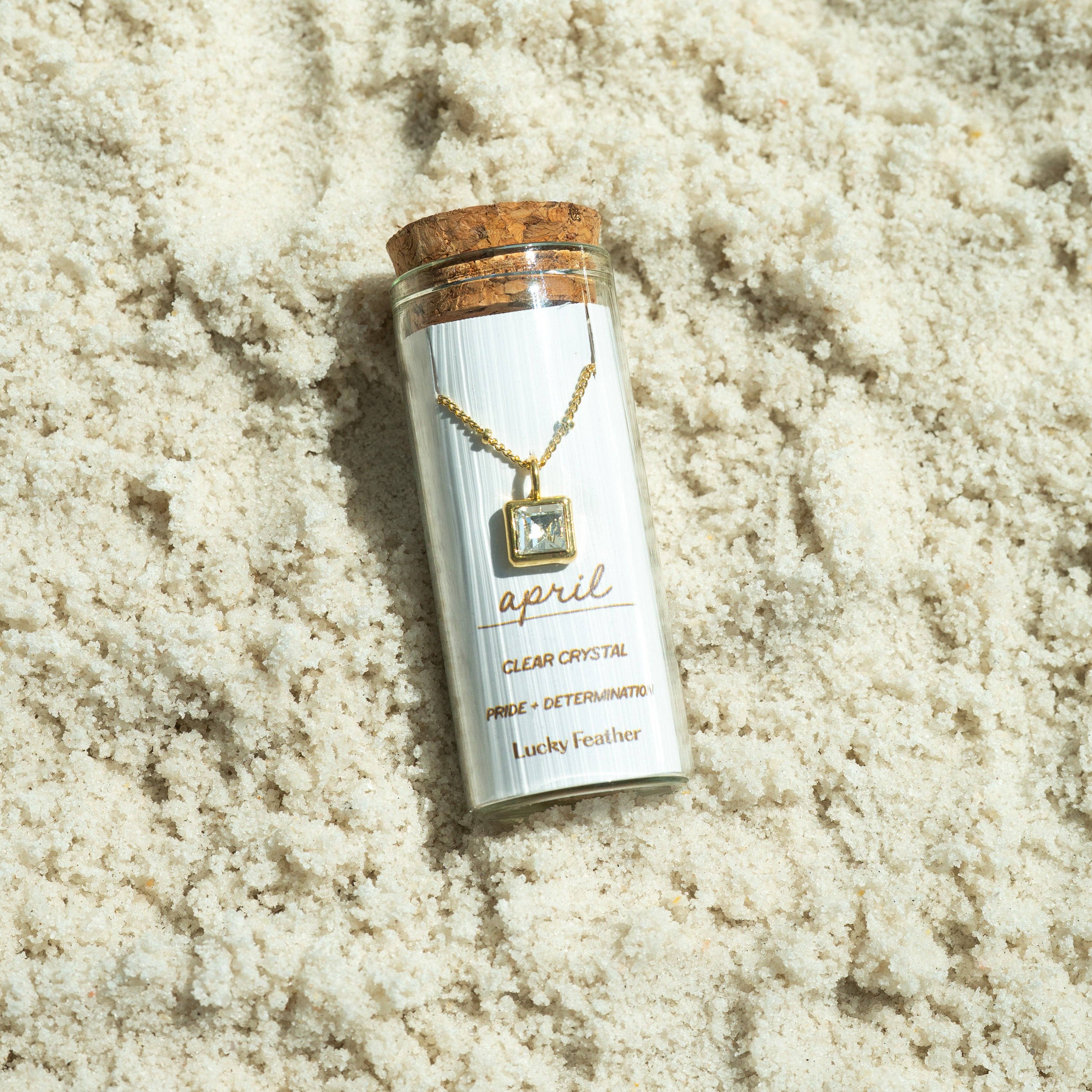 Lucky Feather - Wholesale Pendant/Charm Necklace - Birthstone Bottle Necklace - Gold - April/Crystal2