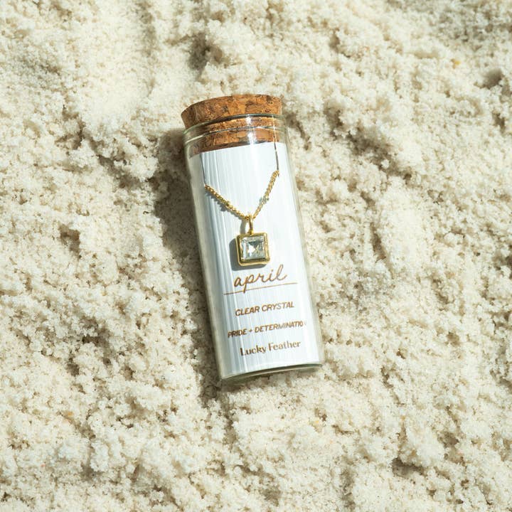 Lucky Feather - Wholesale Pendant/Charm Necklace - Birthstone Bottle Necklace - Gold - April/Crystal2
