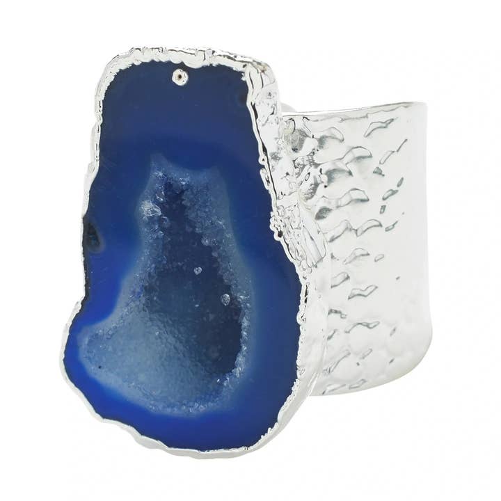 YAA YAA LONDON Silver Mega Blue Crystal Gemstone Statement Ring for wholesale by YAA YAA LONDON