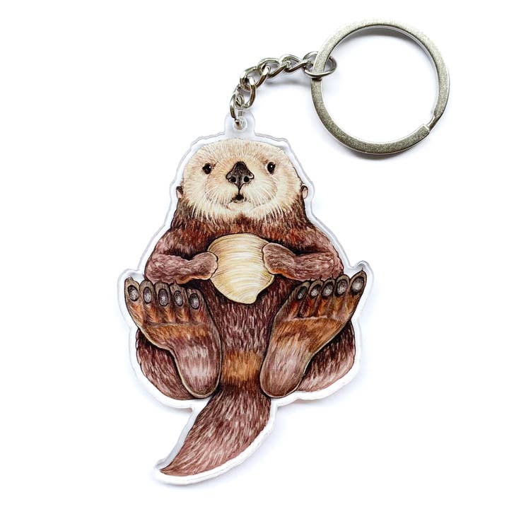 Sea Otter Double-Sided Acrylic Keychain for wholesale by Allison Stoiser Art