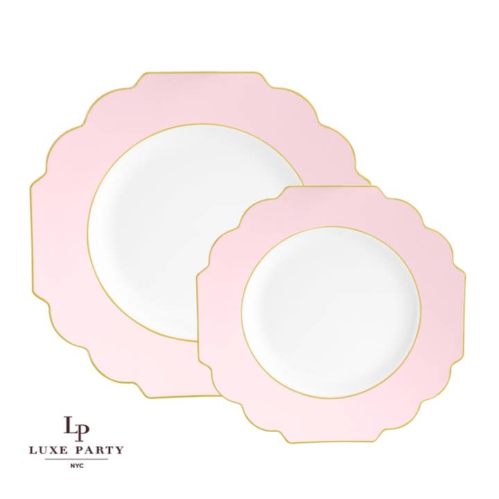 Luxe Party - Wholesale Disposable Plate - Scalloped Blush • Gold Plastic Plates | 10 Pack