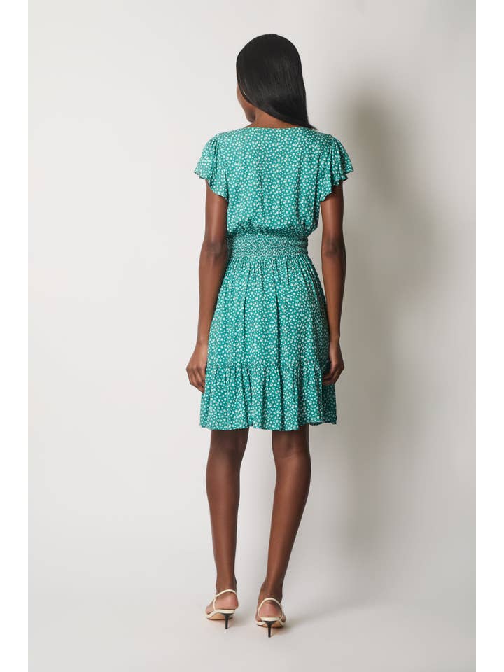 SOLO – Vestido - Mulher por atacado – Vestido Floral com Mangas Flutuantes e Cintura Franzida - Verde3