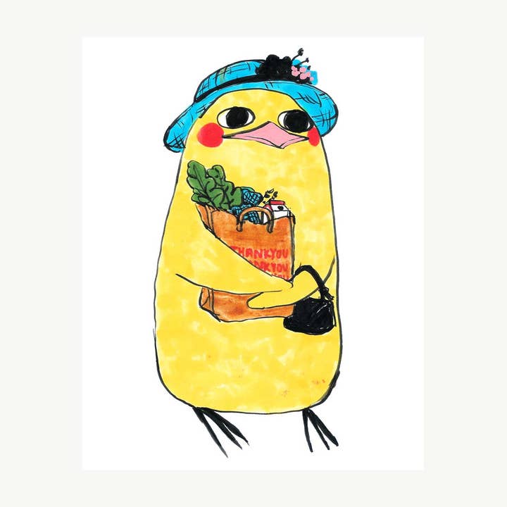 Print - "Grocery Bird" for wholesale by Rebekah Evans Art