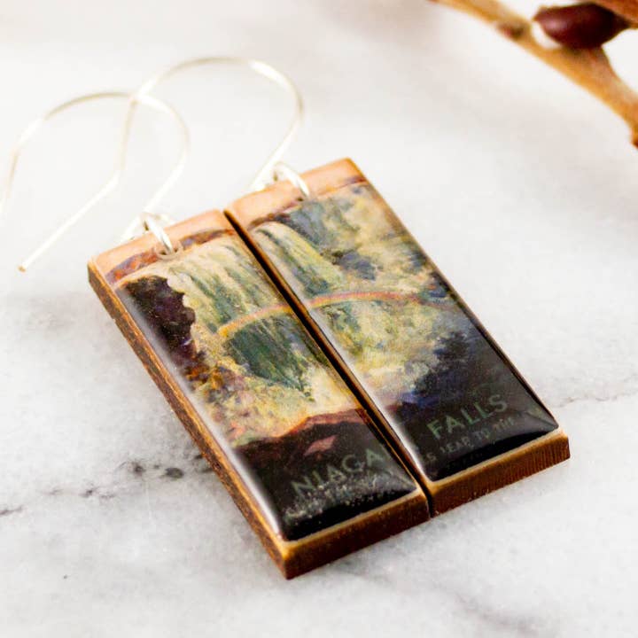 Vintage Niagara Falls Rainbow Waterfall Travel Earrings for wholesale by No Man's Land