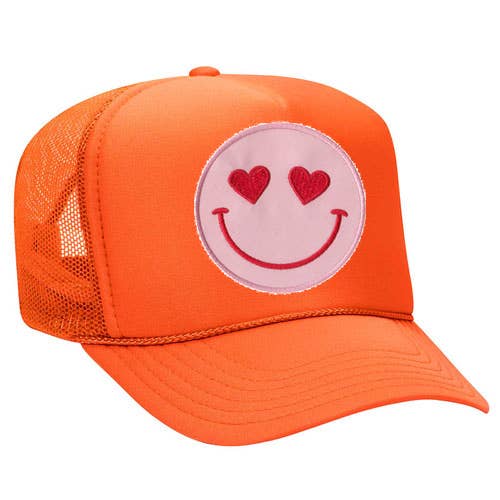 Confettees Happy Heart Trucker Hat - Orange for wholesale by Confettees