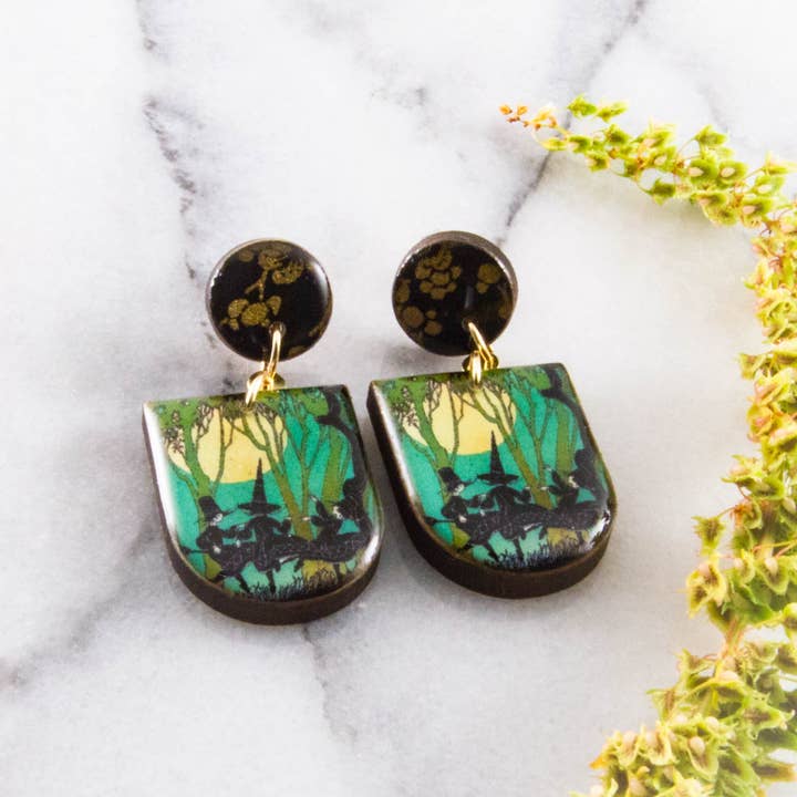 Green Witches Dance Drop Post Earrings for wholesale by No Man's Land