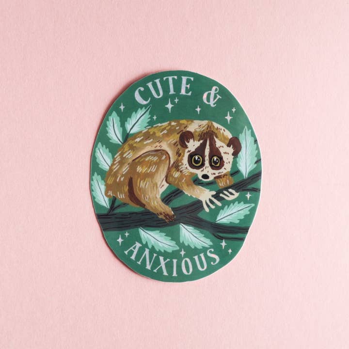 Cute & Anxious Slow Loris Sticker for wholesale by Papio Press