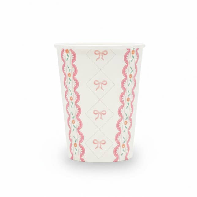 Rosa rosett coquette pappersmuggar 9oz (8-pack) för wholesale av Cherrysh Party - the new name for Pooka Party