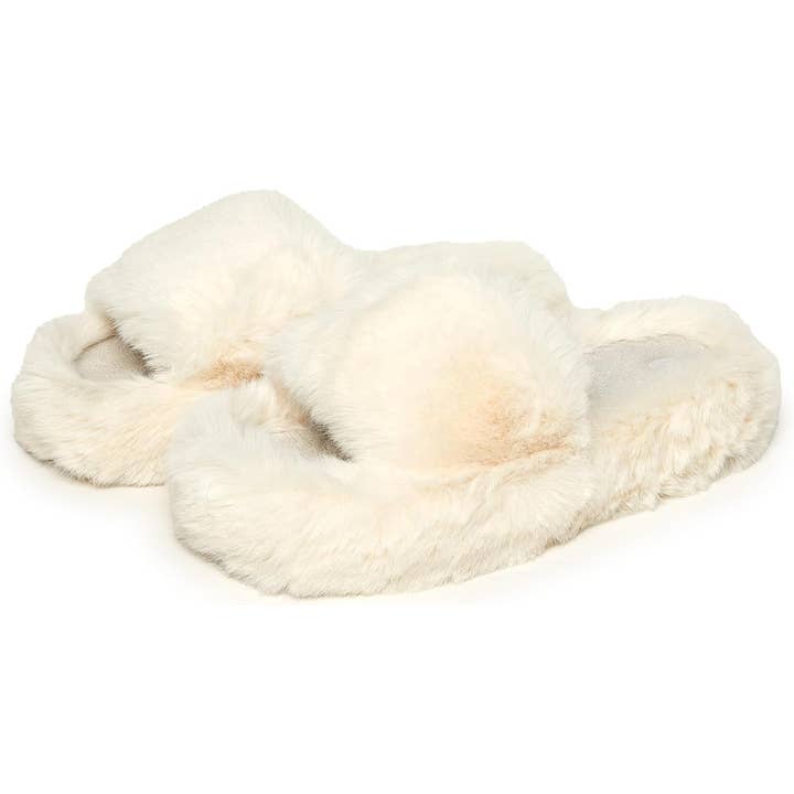 Funky Junque - Wholesale Slippers - Women's - Open Toe Fuzzy Slippers - Ivory