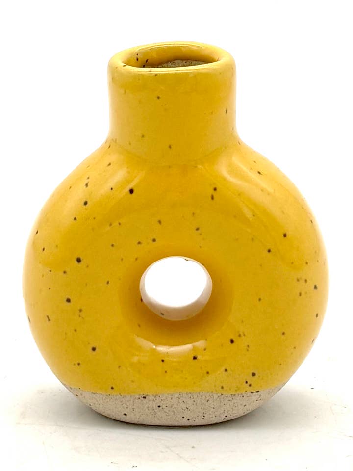 Mmm Donut Bud Vase in Yellow for wholesale by KEENE POTTERY