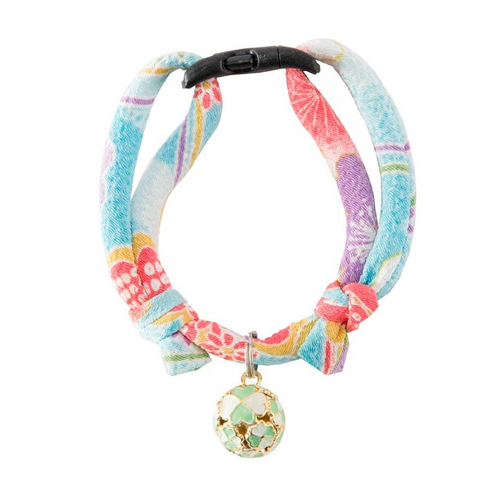 MOON-X USA, INC. - Wholesale Pet Collar - Cat - Chirimen Cat Collar with Clover Bell (Baby Blue)