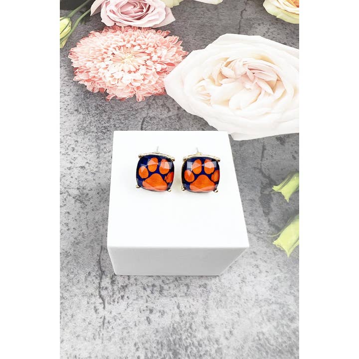 JHP Collection - Wholesale Stud/Post Earrings - DOG PAW PRINT CUSHION CUT EPOXY STUD EARRING6