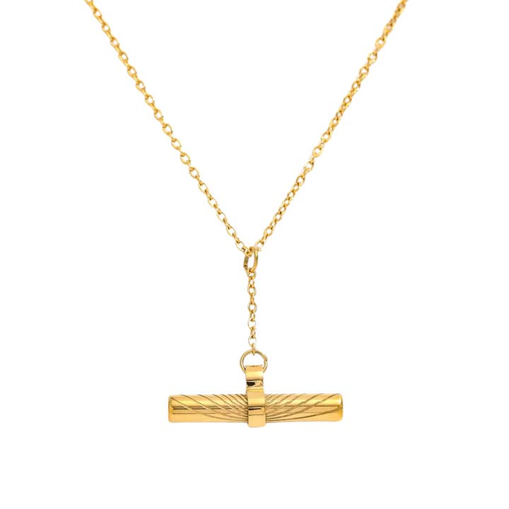 Small Gold T - Bar lariat necklace on Trace Chain for wholesale by Emma Louise Accessories