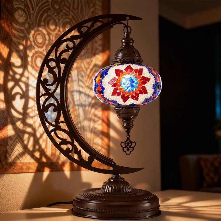Turkish Mosaic Crescent Table Lamp (Multicolor) for wholesale by Mozaist LLC