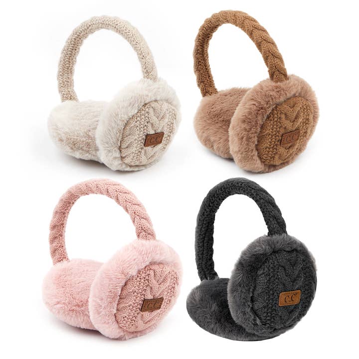 Fashion City - Wholesale Earwarmers/Ear Muffs - Women's - Cable Knitted Faux Fur Ear Muffs
