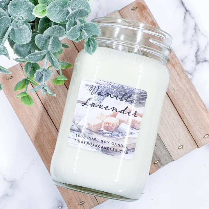 VANILLA LAVENDER | 16oz Mason Jar | 100% Pure Soy Candle for wholesale by Timber Oak Candles