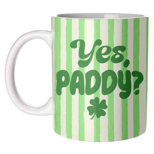 Tazas 'Yes Paddy' – Divertida ilustración de trébol con rayas retro para venta al por mayor de ART WOW (We Ship to the US with DHL)