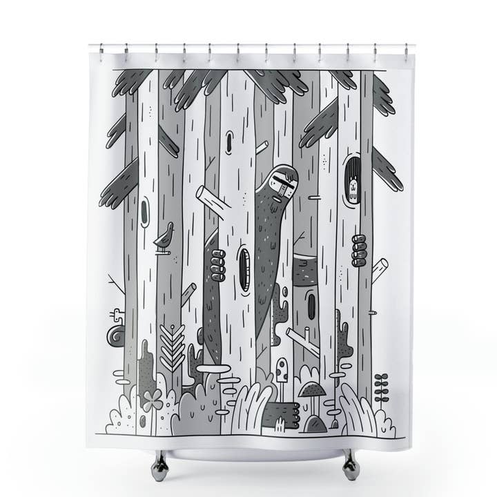 Woodsy Bigfoot in the Forest - Shower Curtain for wholesale by North Beast