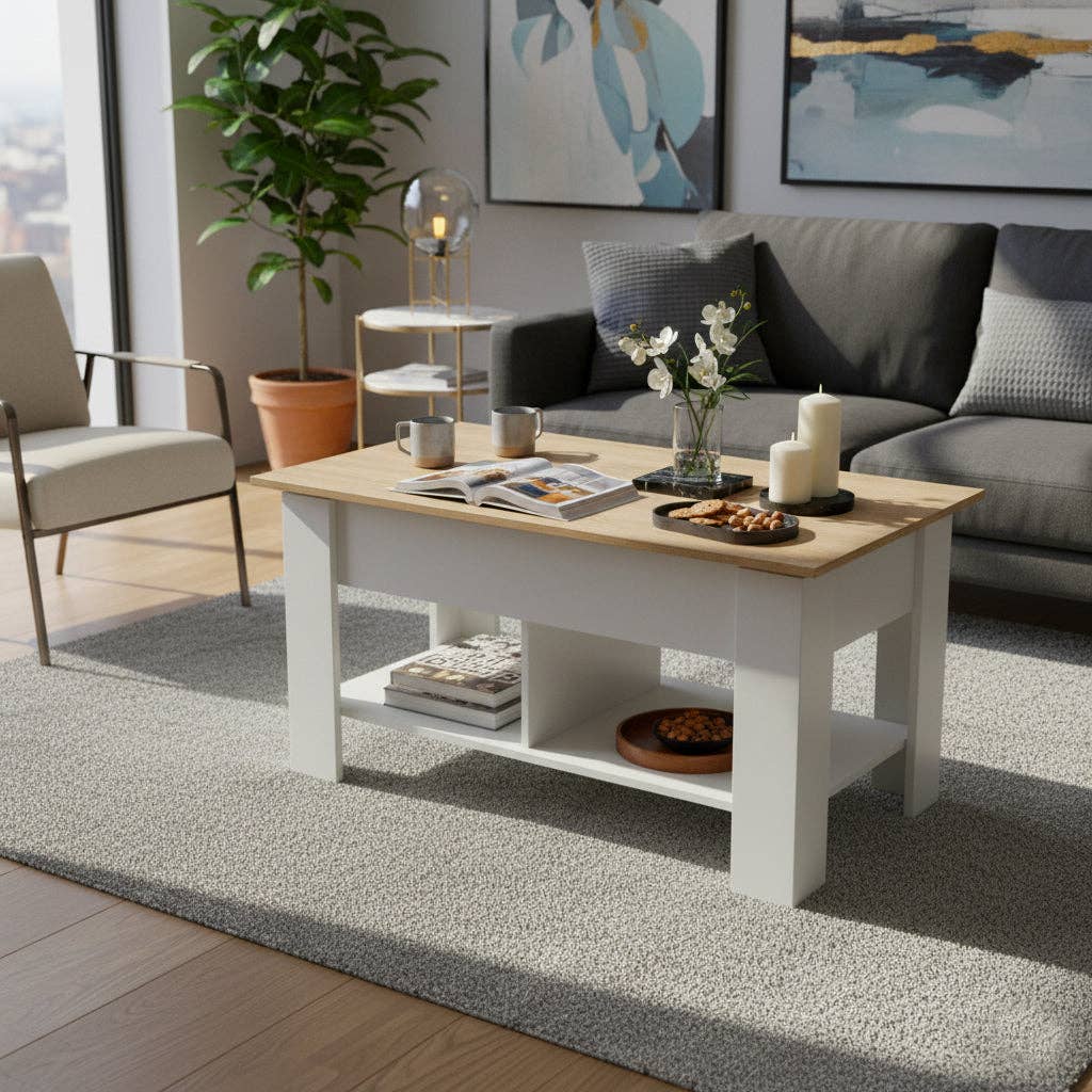Urban Meuble - Wholesale Side Table - Lift-top coffee table with wood effect and white 96*50 ELOT WHITE OAK 961