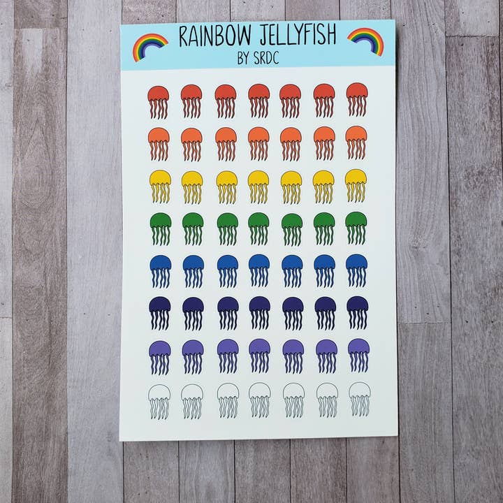Hoja de pegatinas Rainbow Jellyfish para venta al por mayor de Spare Room Design Co.