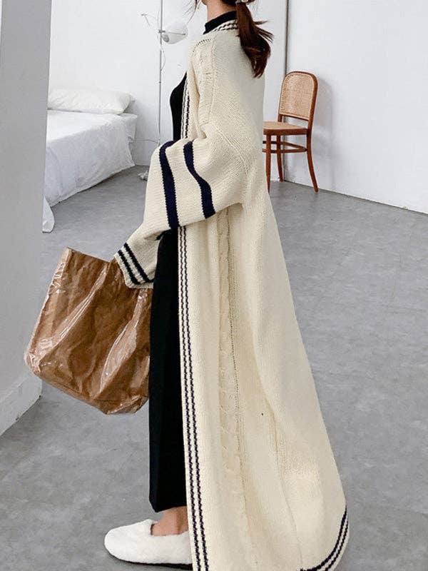 Sheer Trend - Vendita all'ingrosso Cardigan - Donna - Cappotto cardigan a righe in colore a contrasto Urban Loose3