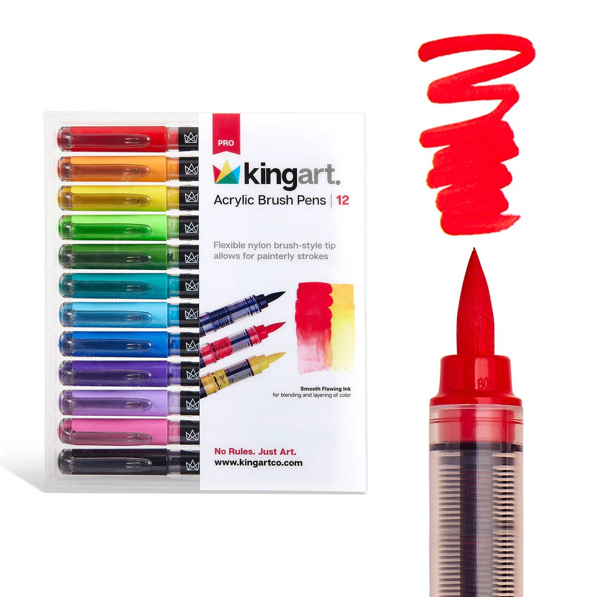 KINGART - Wholesale Marker - Acrylic Paint Brush Tip Pens - 12 Classic Colors0