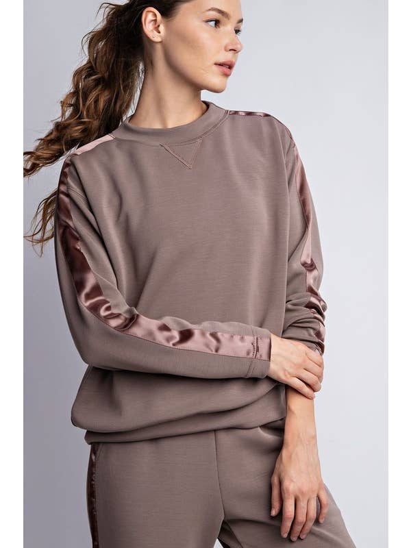 Sunday Morning - Wholesale Sweatshirt - Women's - T5997PL37 PLUS SIZE LONG SLEEVE TOP WITH SATIN SIDE DETAIL