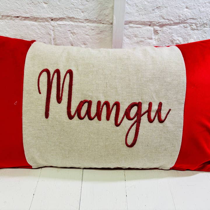 Red Velvet Mamgu Cushion for wholesale by Lizzie Dixon Designs