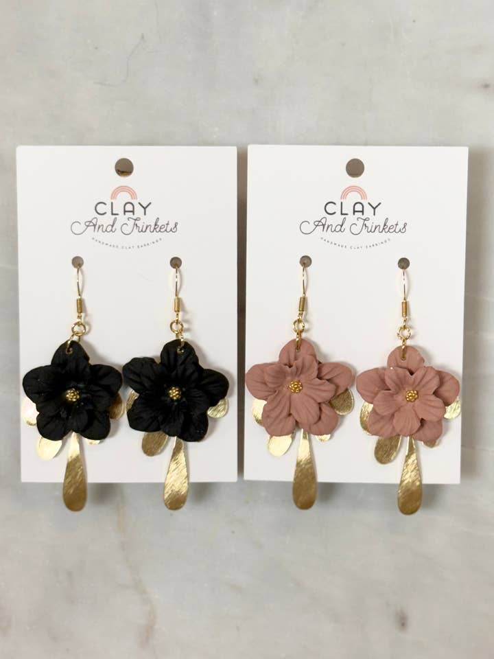 Flower Dangle Earrings with Accent Dangle for wholesale by Clay and Trinkets