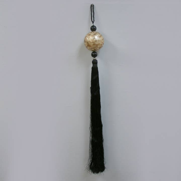 Gold Capiz Shell Black Tassel for wholesale by Modern Coastal by Contrast Inc.