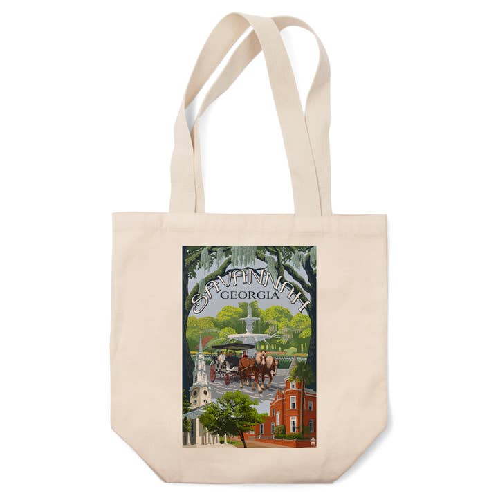 ORGANIC TOTE BAGS Savannah, Georgia, Town Views for wholesale by Lantern Press