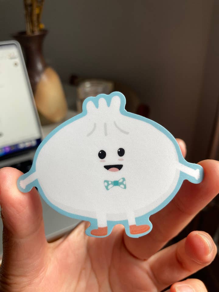 Cute Dumpling with Bowtie Vinyl Sticker for wholesale by Jenn L Design