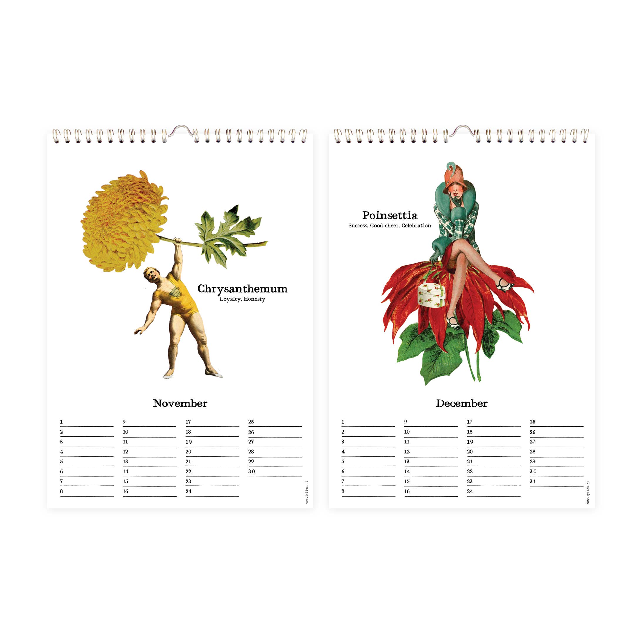 Lylies - Vendita all'ingrosso Calendario - Calendario messile dei fiori di compleanno, collage, formato A46