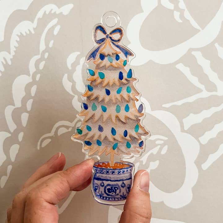 Vintage White Christmas Tree Acrylic Ornament for wholesale by MALWEST design