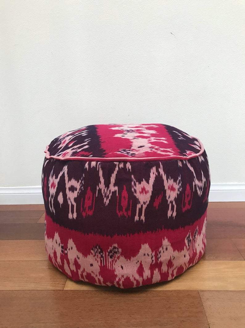 Kasih Co-op - Wholesale Pouf - Round Ikat Pouf Ottoman, Cover Only with No Insert.4