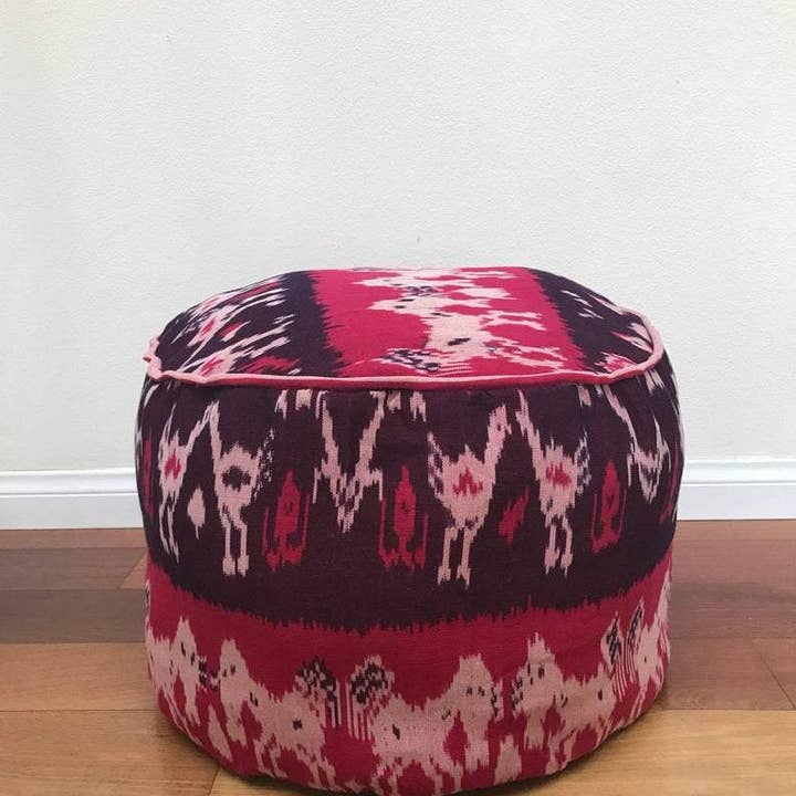 Kasih Co-op - Wholesale Pouf - Round Ikat Pouf Ottoman, Cover Only with No Insert.4