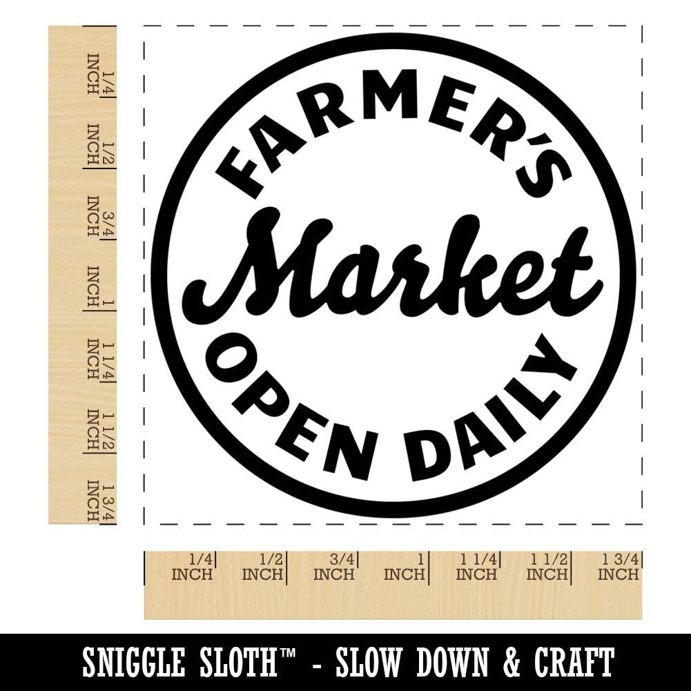 Sniggle Sloth - Wholesale Rubber/Decorative Stamp - Farmer's Market Open Daily Square Rubber Stamp for Stamping Crafting1