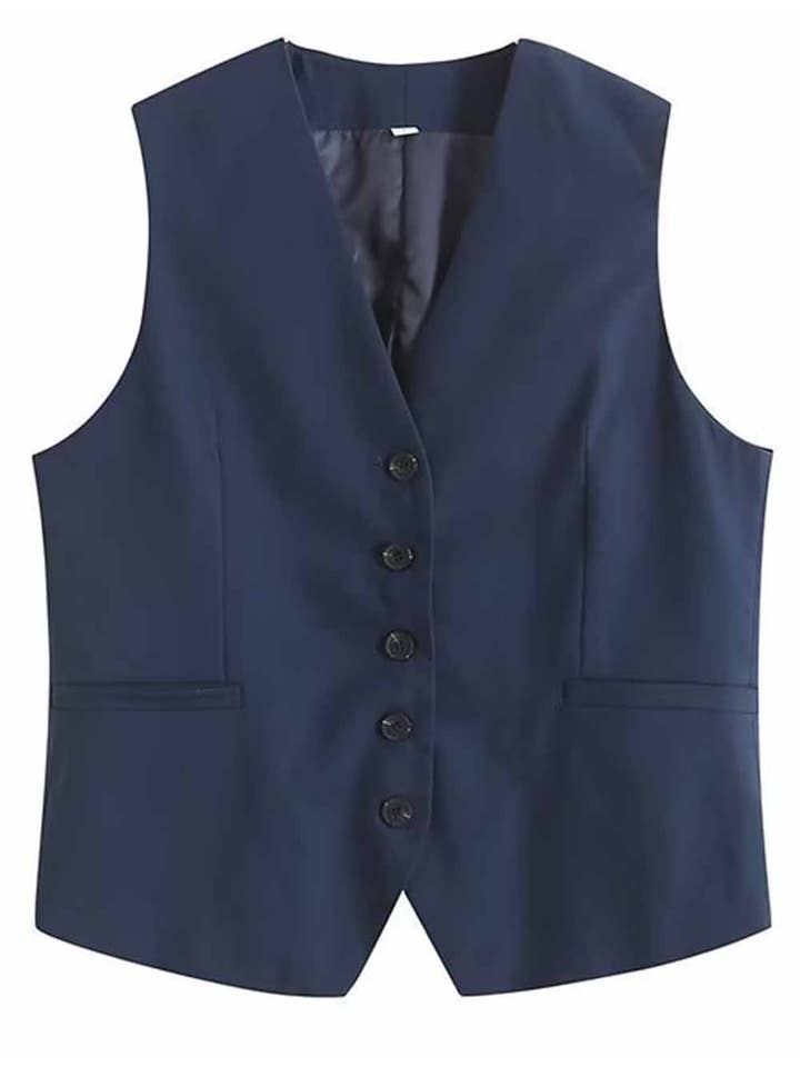 Sweetkama - Wholesale Suit Vest - Women's - Ladies Solid Color Sleeveless Button Cami K2778810
