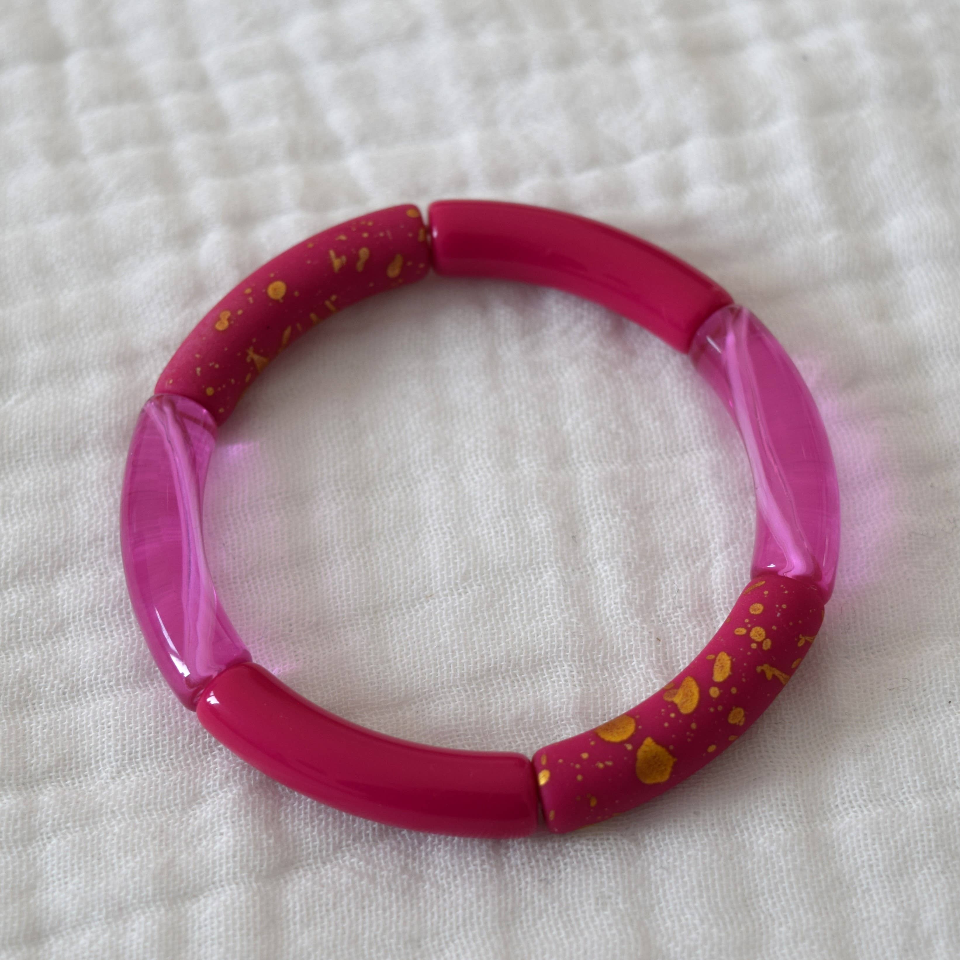 Manacreations - Wholesale Beaded Bracelet - Elastic bangle bracelets in pink and mauve tones7