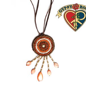RISING SUN BEADED MEDALLION ON LEATHER NECKLACE for wholesale by Gypsy Rose