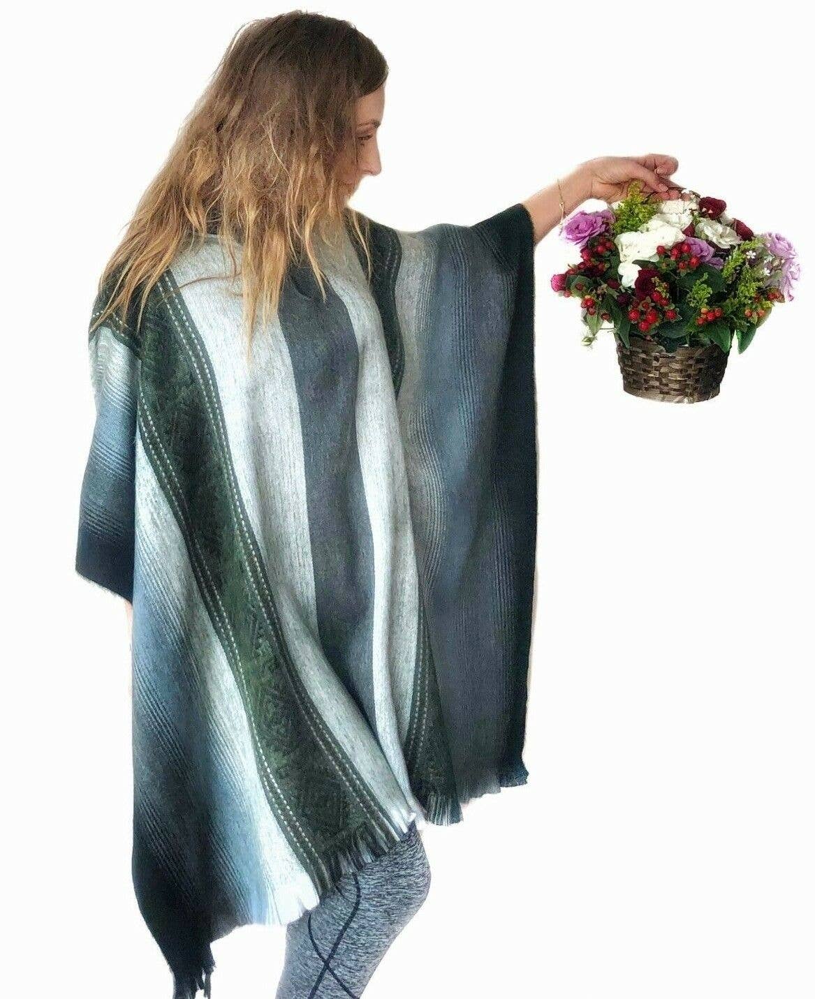 ECUALAMA – wholesale Poncho – Women's – Dark Green Baby Alpaca Wool Cape Poncho Wrap Shawl Coat5