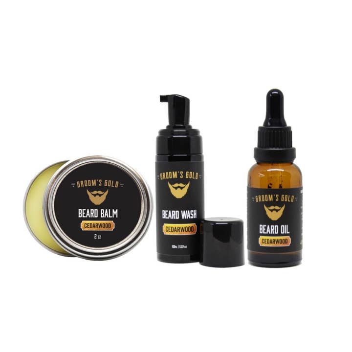 Groom’s Gold Cedarwood Complete Beard Care Kit for wholesale by Groom's Gold